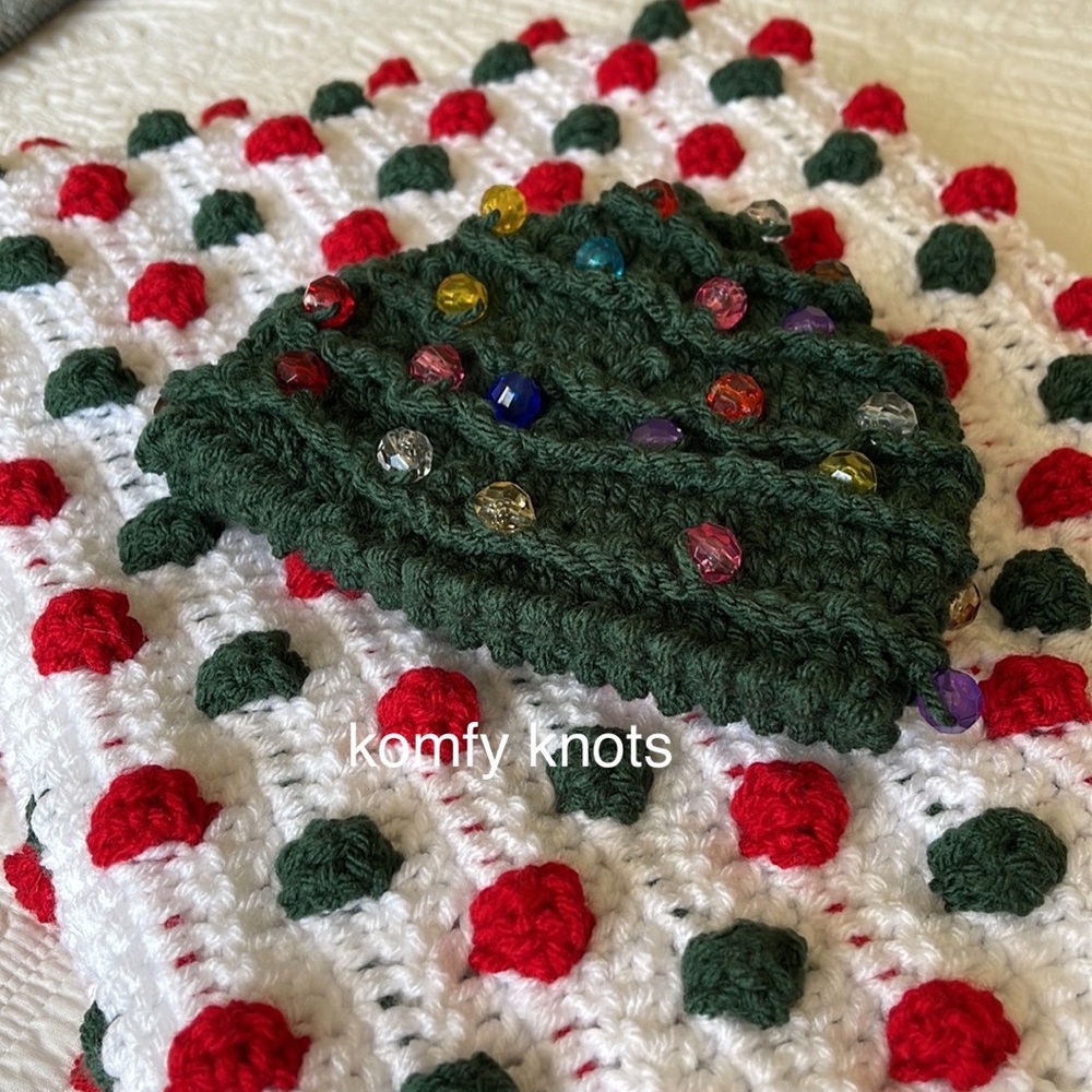 Home Crafted, Christmas Blanket & Beaded Hat. Pre-owned. Price is Firm. $80